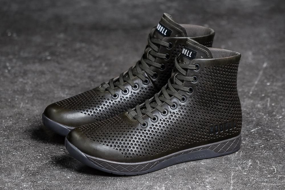 Baskets Montantes NOBULL Homme Vert Olive - Chaussures NOBULL High-Top Leather,France (2413-RWUNK)